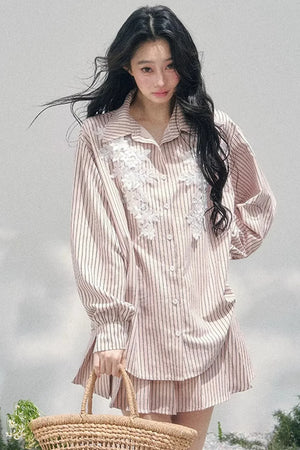 Pink Clouds Lace Shirt Skirt Set-Up