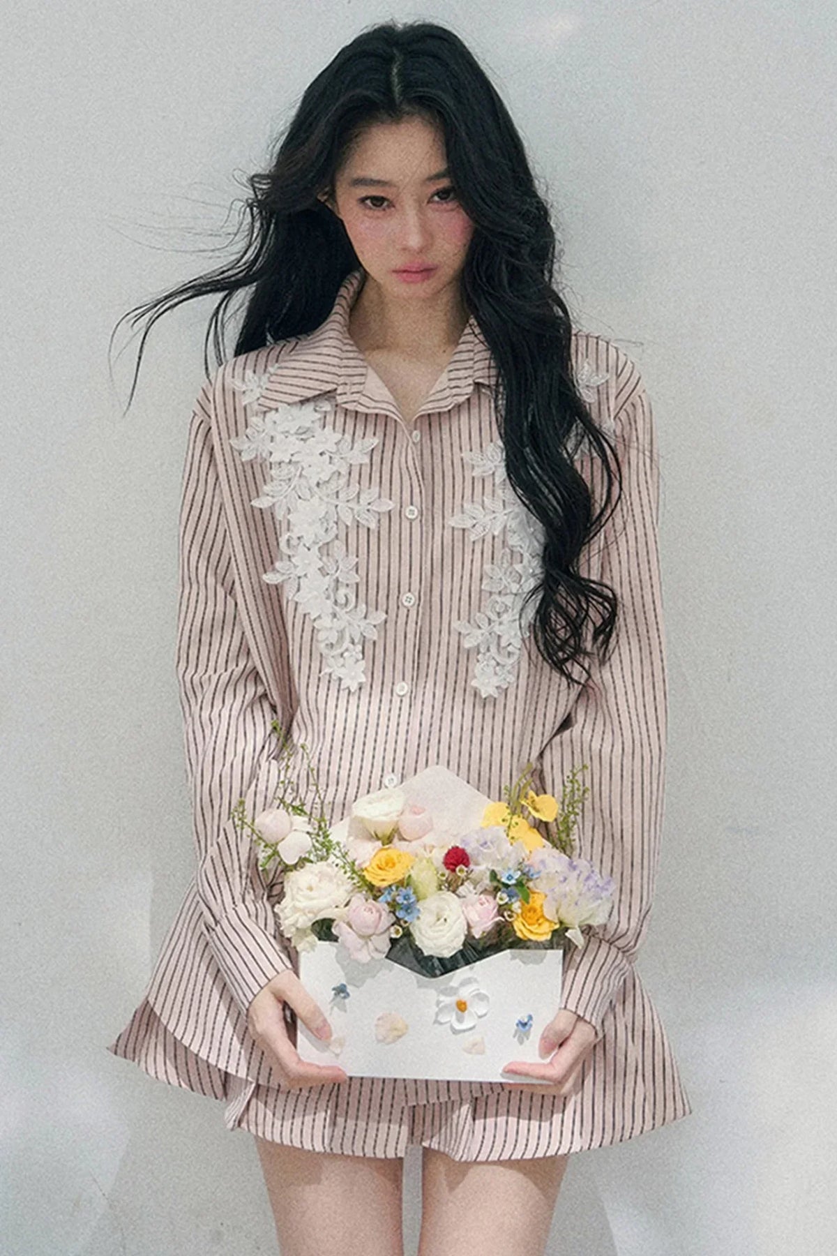 Pink Clouds Lace Shirt Skirt Set-Up