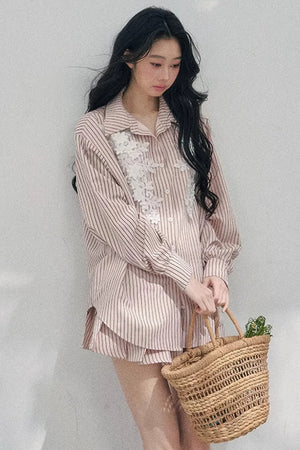 Pink Clouds Lace Shirt Skirt Set-Up