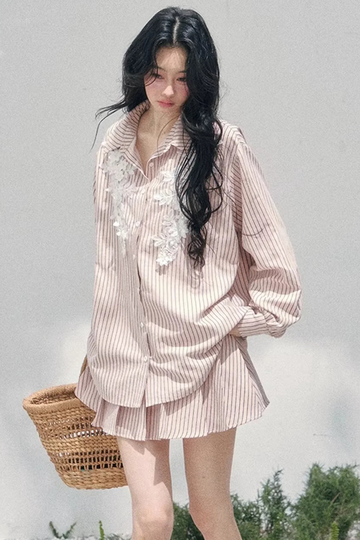Pink Clouds Lace Shirt Skirt Set-Up