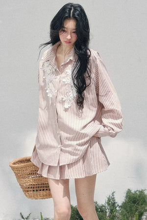 Pink Clouds Lace Shirt Skirt Set-Up