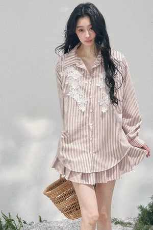 Pink Clouds Lace Shirt Skirt Set-Up