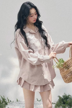 Pink Clouds Lace Shirt Skirt Set-Up