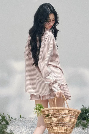 Pink Clouds Lace Shirt Skirt Set-Up