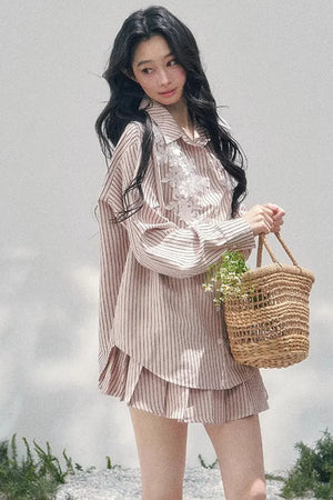 Pink Clouds Lace Shirt Skirt Set-Up