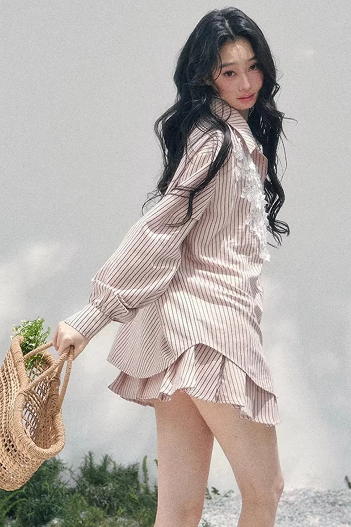 Pink Clouds Lace Shirt Skirt Set-Up