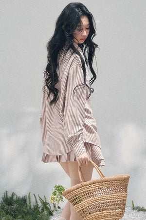 Pink Clouds Lace Shirt Skirt Set-Up
