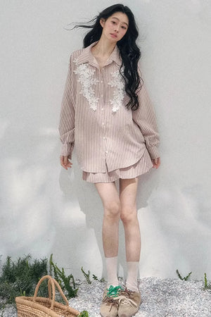 Pink Clouds Lace Shirt Skirt Set-Up