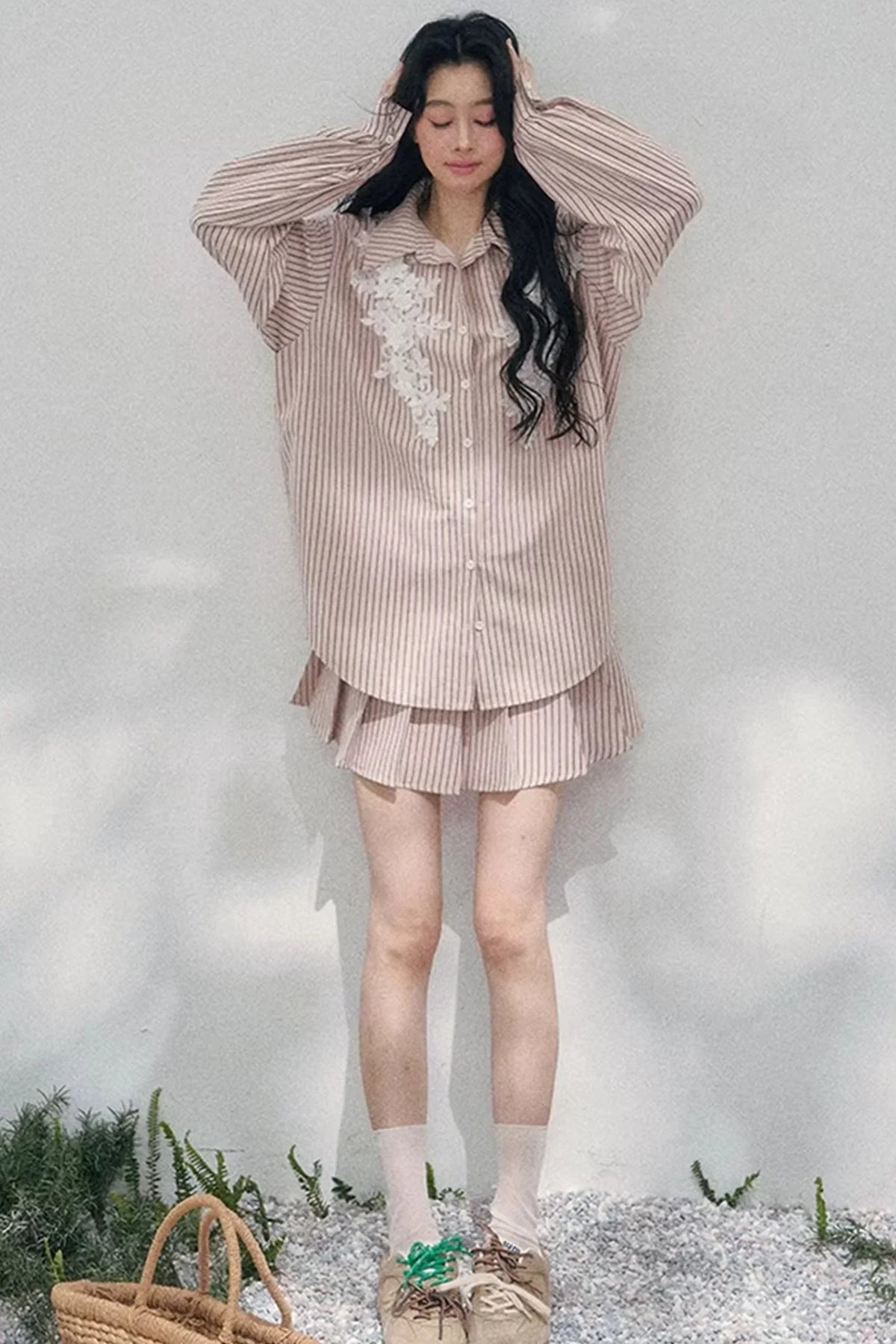 Pink Clouds Lace Shirt Skirt Set-Up
