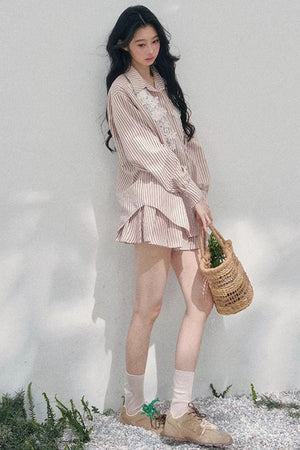 Pink Clouds Lace Shirt Skirt Set-Up