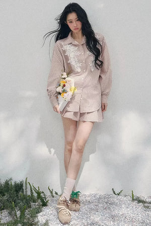 Pink Clouds Lace Shirt Skirt Set-Up