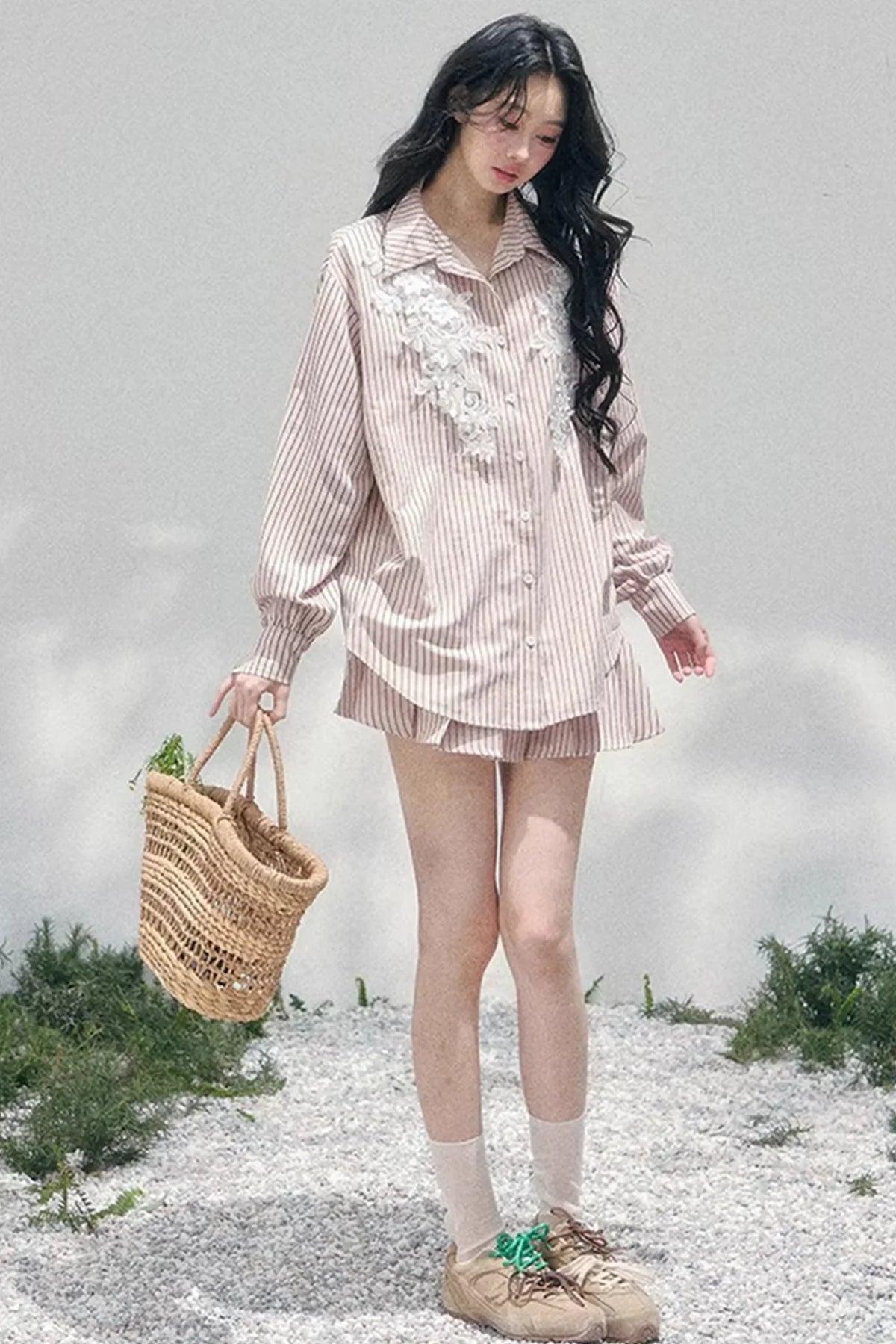 Pink Clouds Lace Shirt Skirt Set-Up