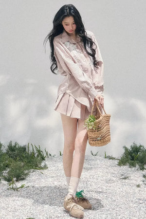 Pink Clouds Lace Shirt Skirt Set-Up