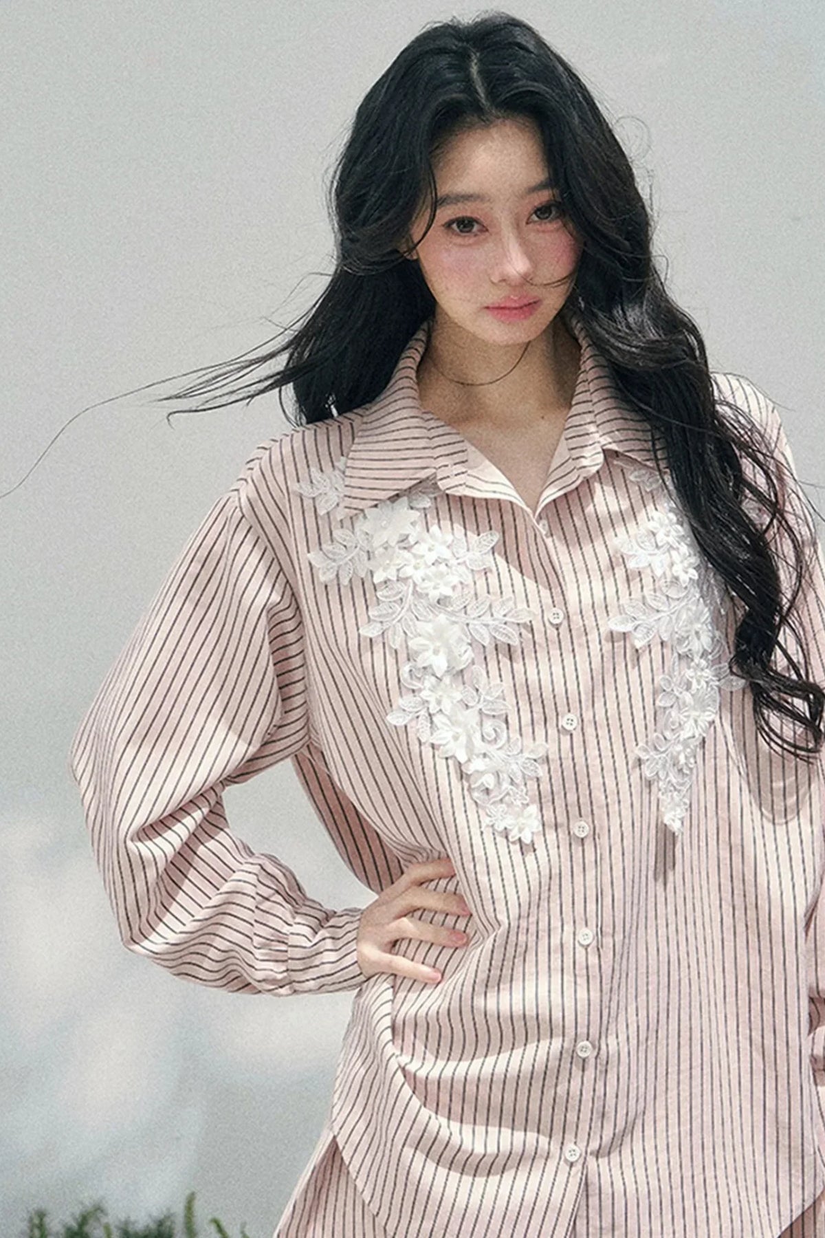 Pink Clouds Lace Shirt Skirt Set-Up