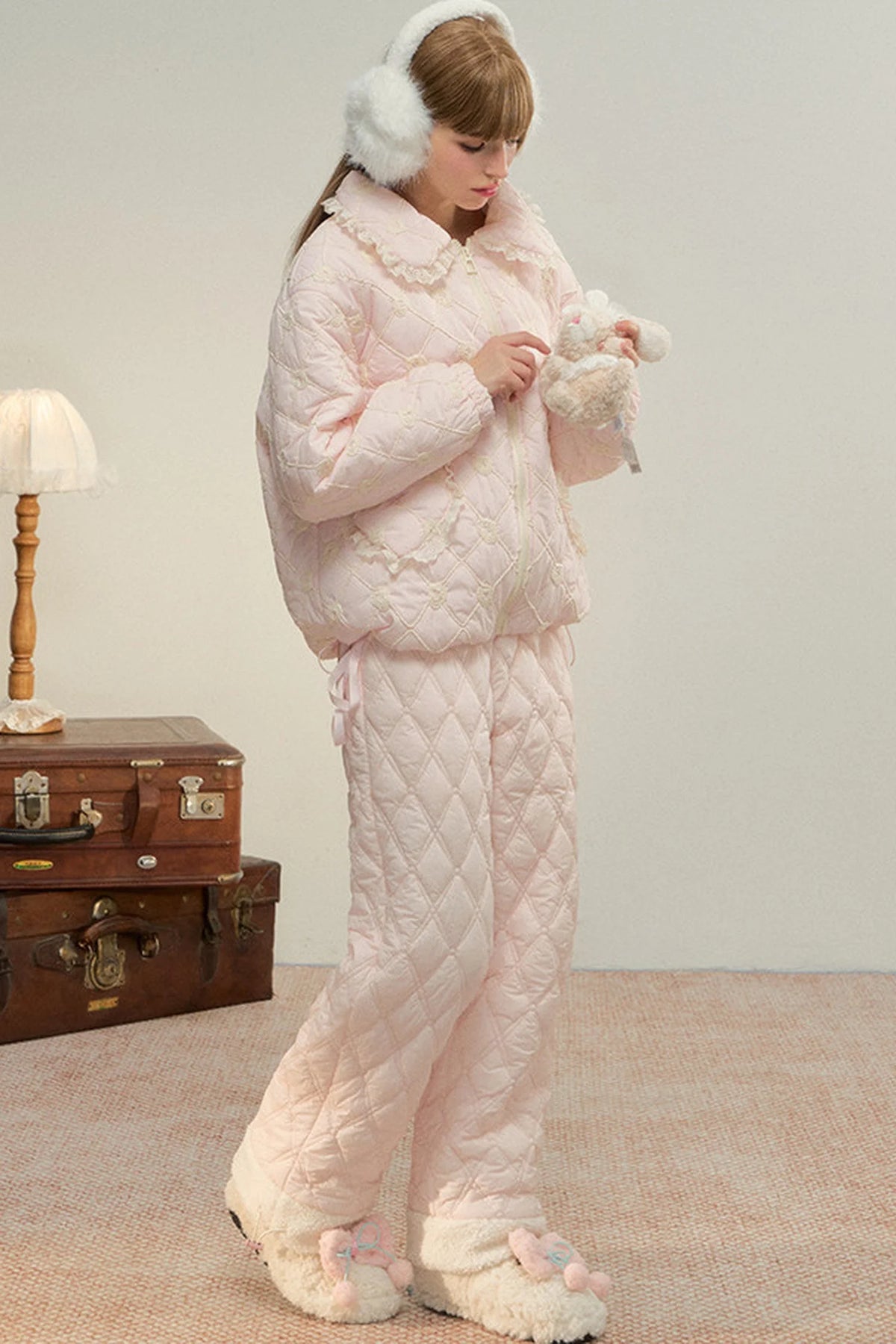 Pink Diamond Quilted Fleece Pants