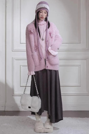 Pink Feather Flower Cardigan