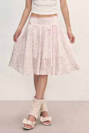Pink Floral A-Line Midi Skirt