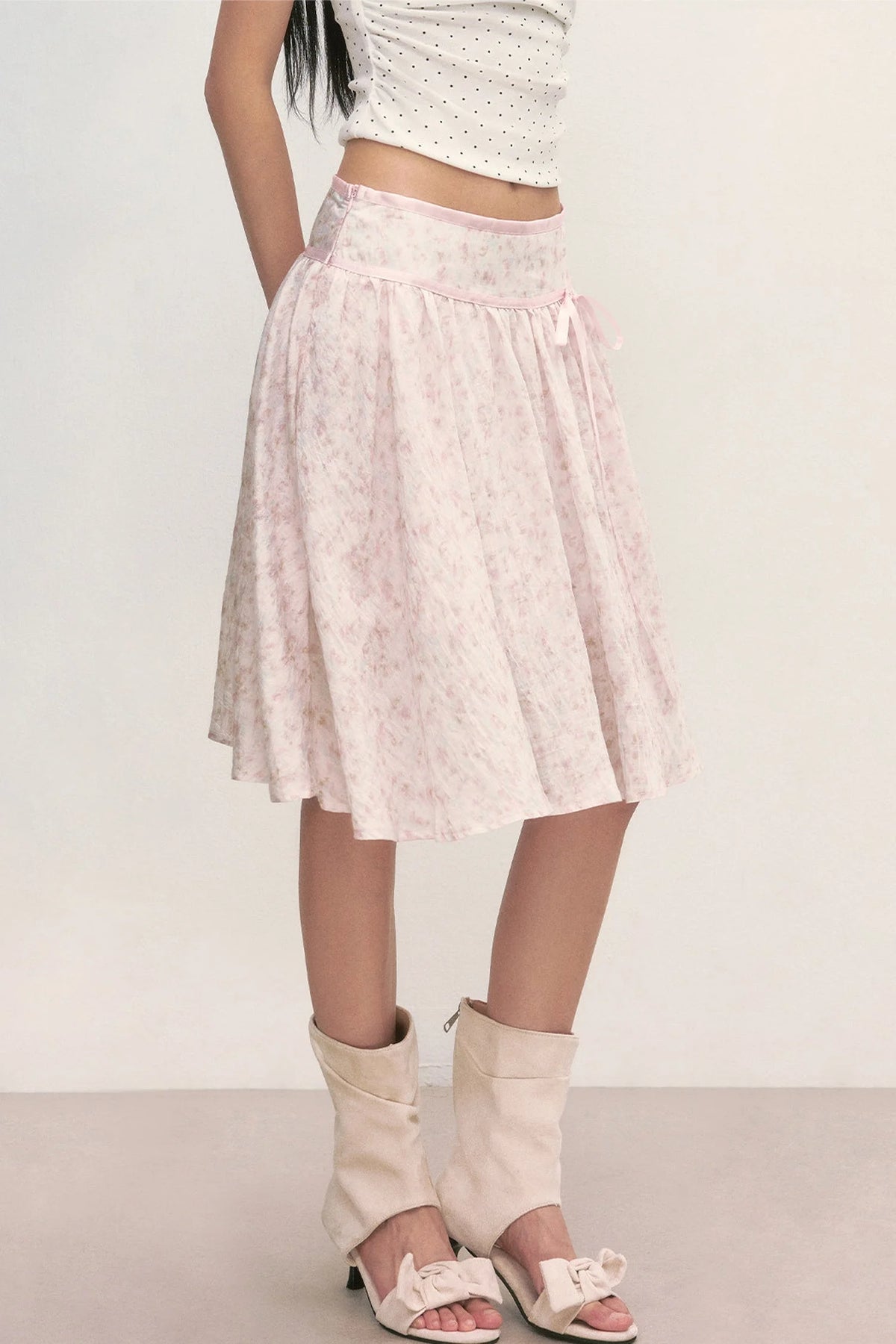 Pink Floral A-Line Midi Skirt