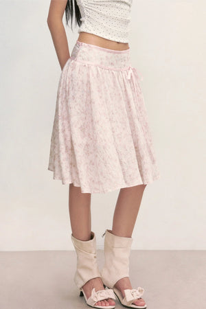 Pink Floral A-Line Midi Skirt