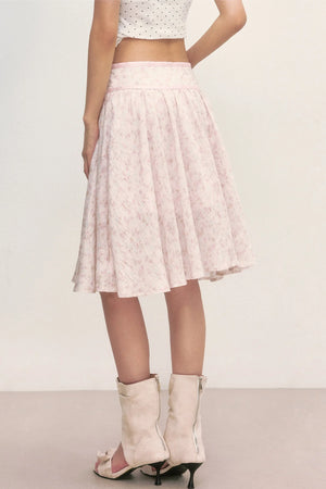 Pink Floral A-Line Midi Skirt