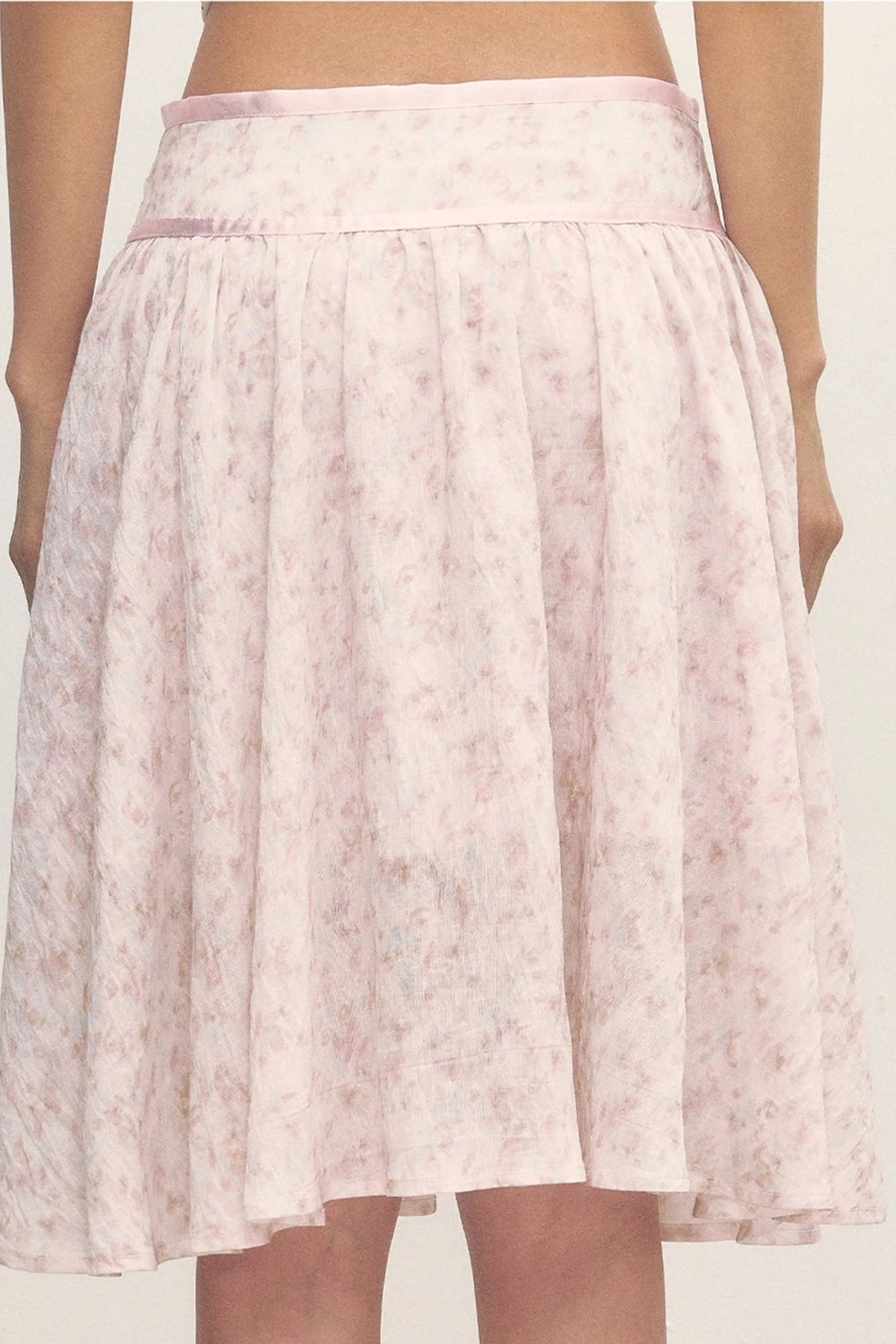 Pink Floral A-Line Midi Skirt