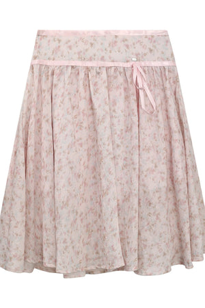 Pink Floral A-Line Midi Skirt