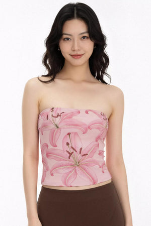 Pink Floral Mesh Tube Top
