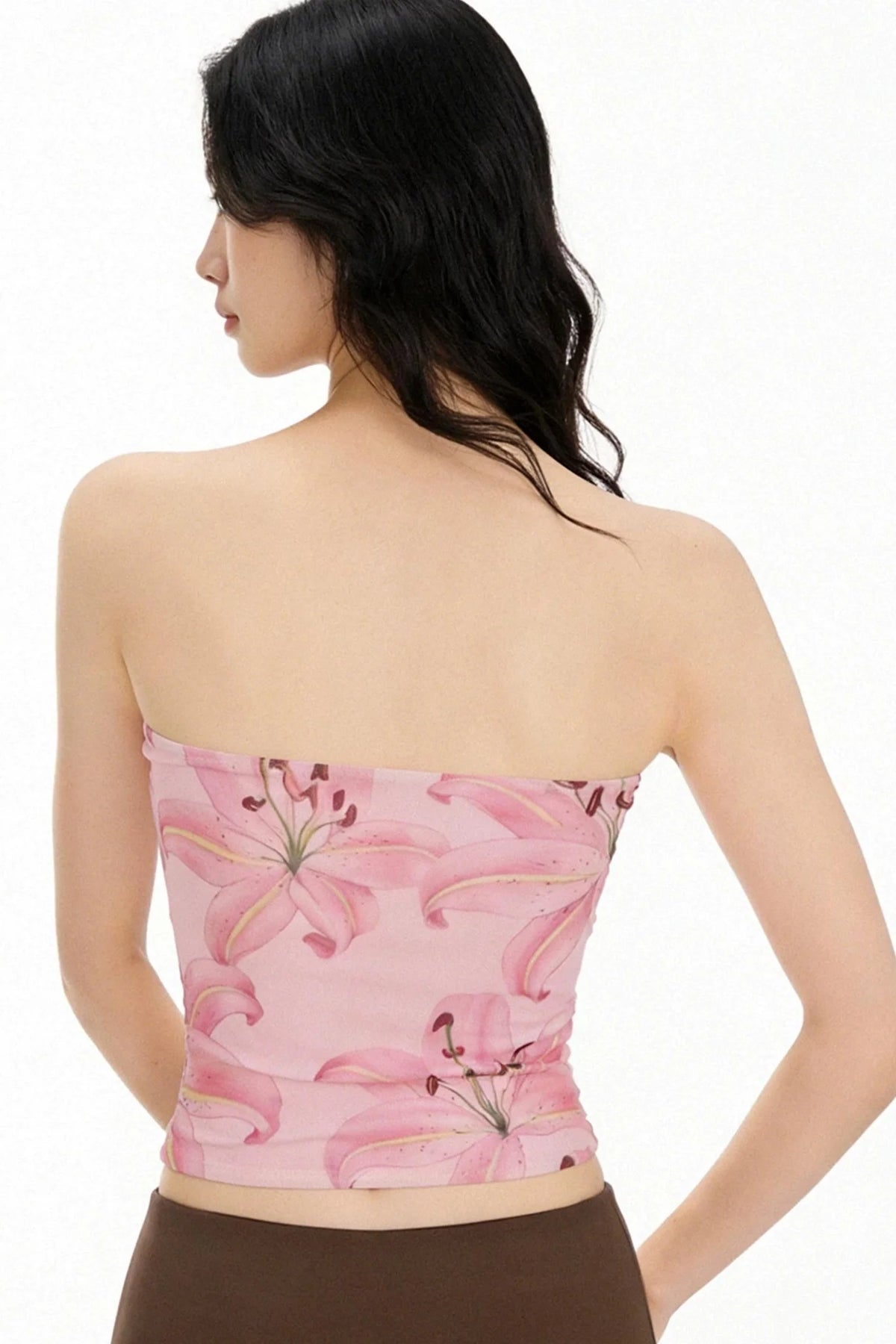 Pink Floral Mesh Tube Top