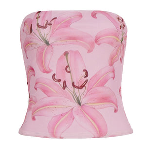 Pink Floral Mesh Tube Top