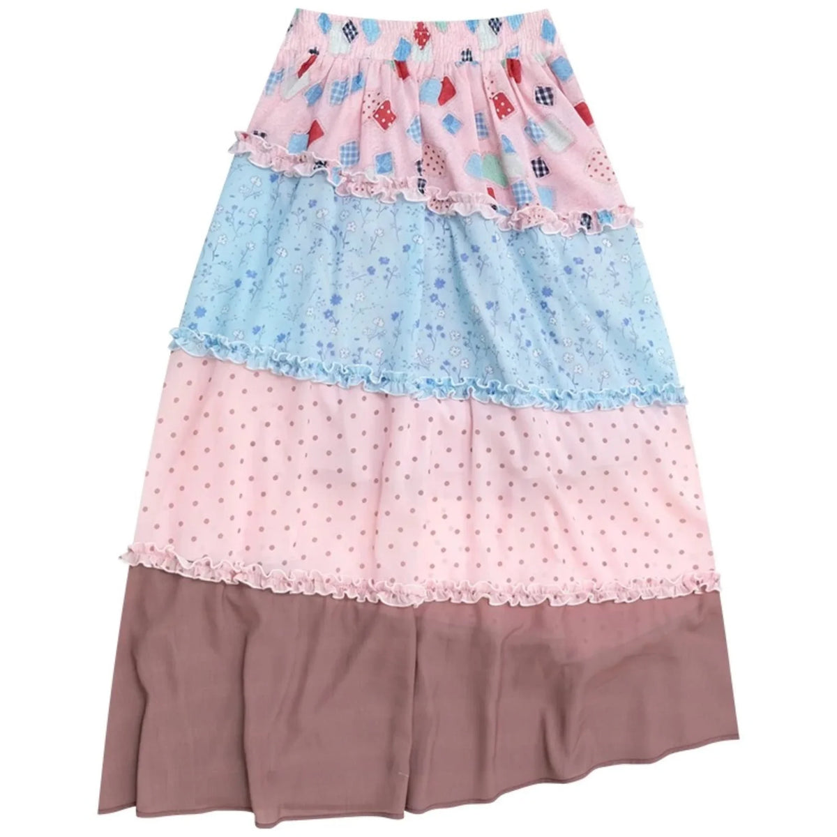 Pink Floral Polka Dot Tiered Skirt
