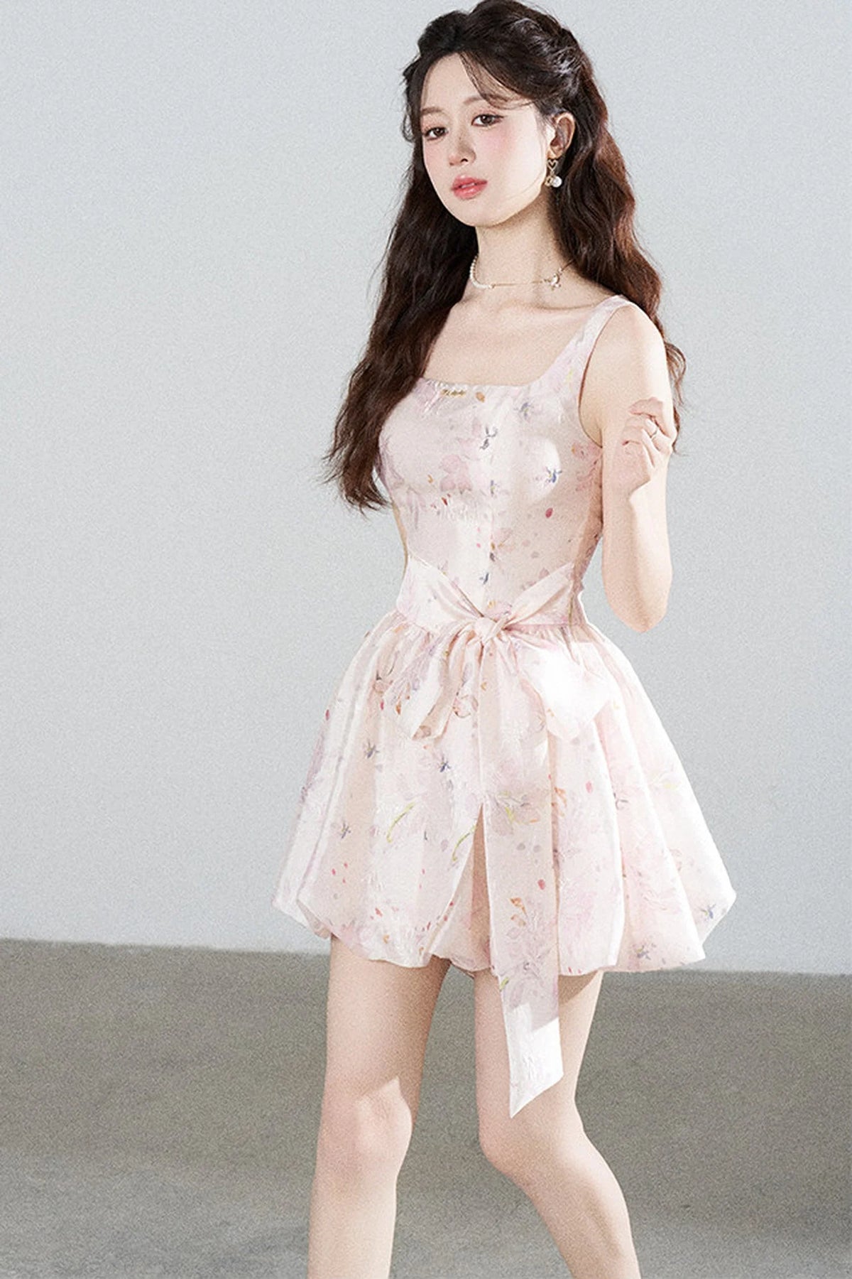 Pink Floral Suspender Dress