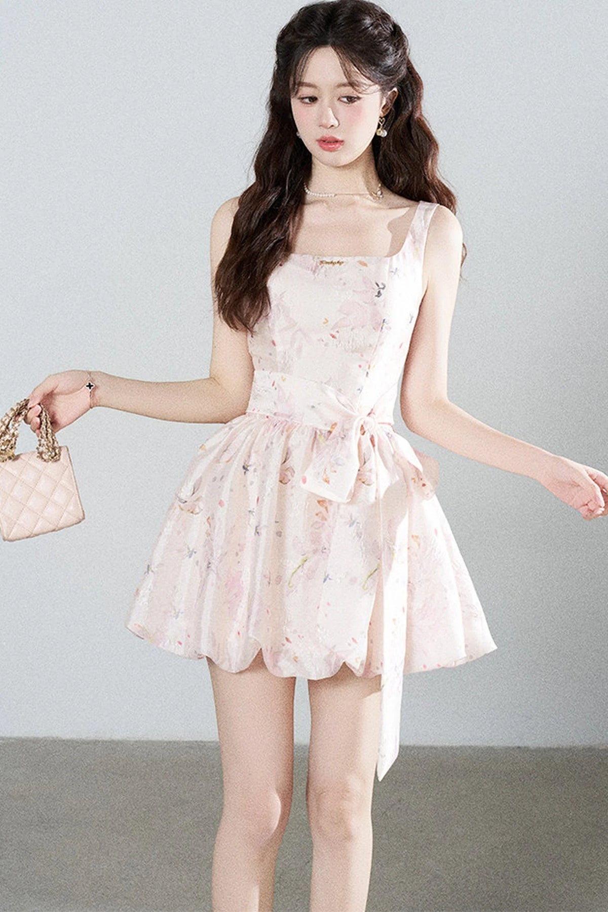 Pink Floral Suspender Dress
