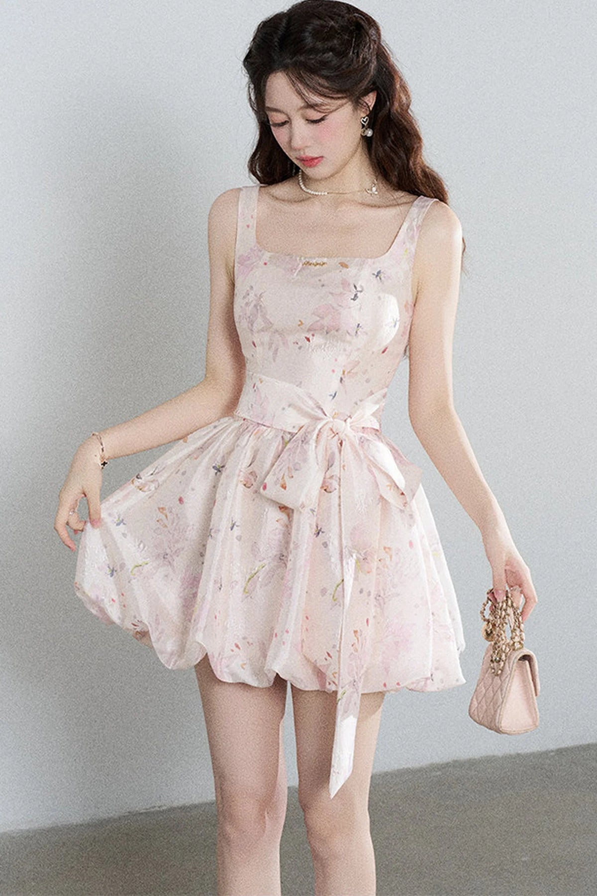 Pink Floral Suspender Dress