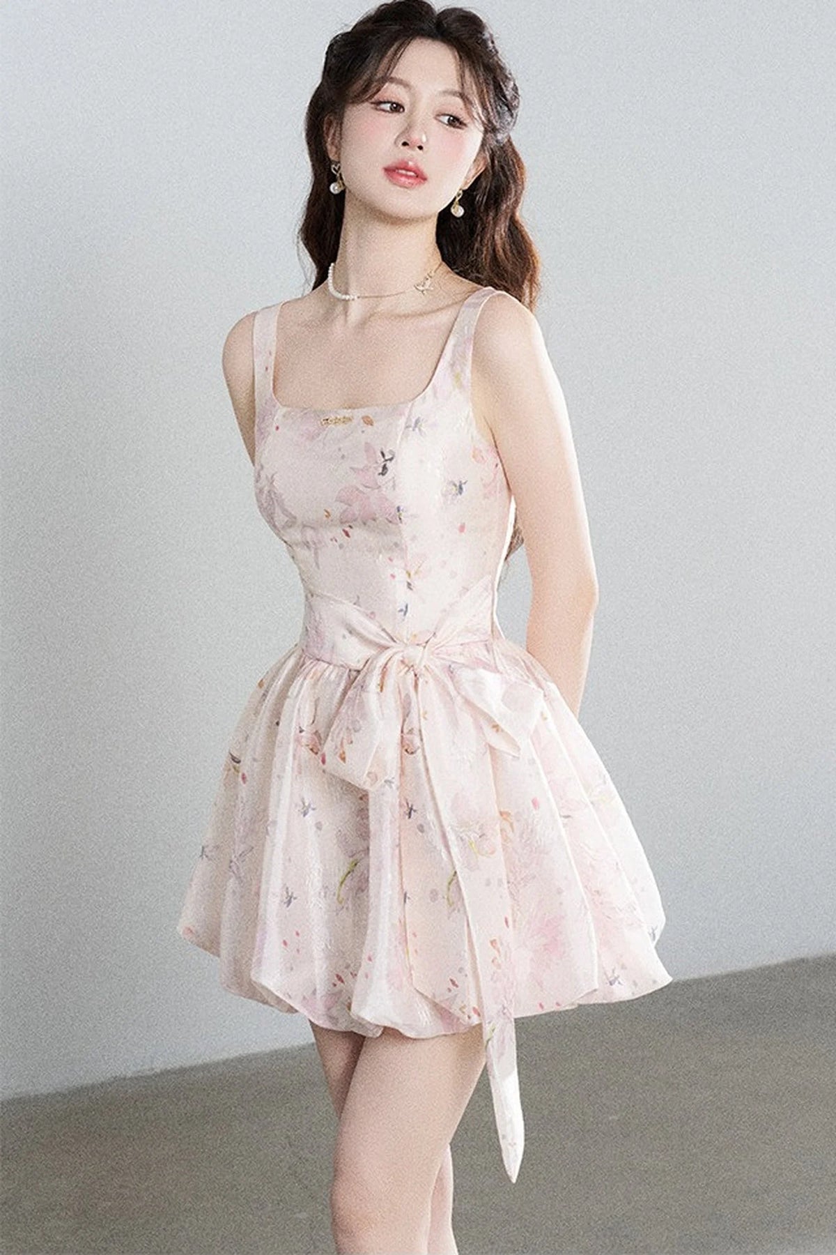 Pink Floral Suspender Dress