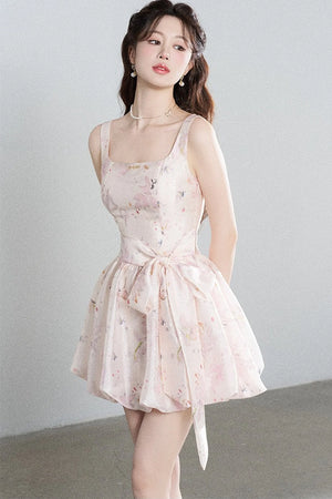 Pink Floral Suspender Dress