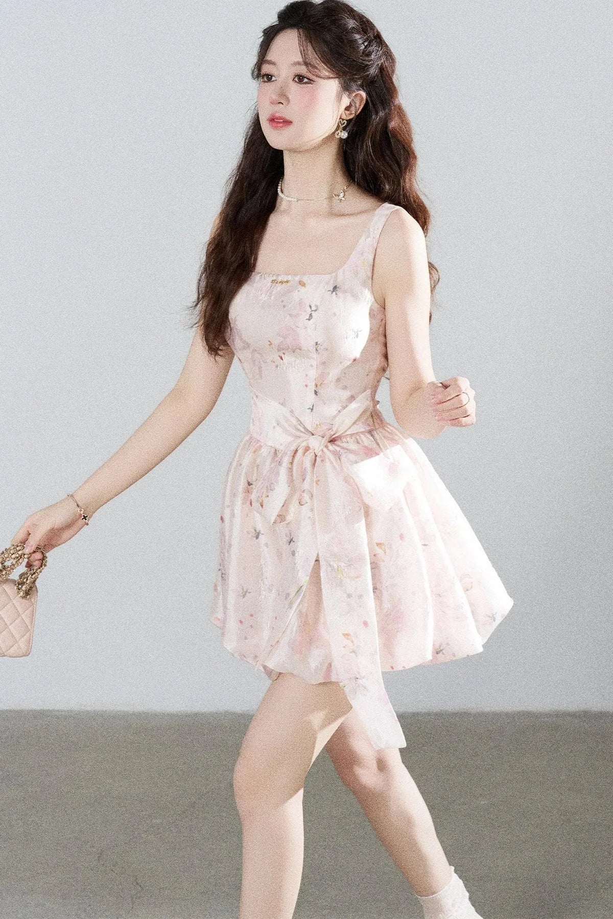 Pink Floral Suspender Dress
