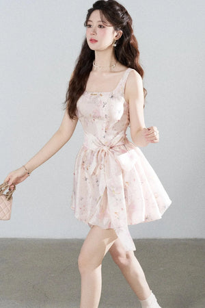 Pink Floral Suspender Dress