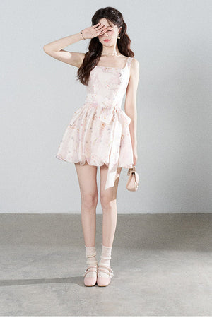 Pink Floral Suspender Dress