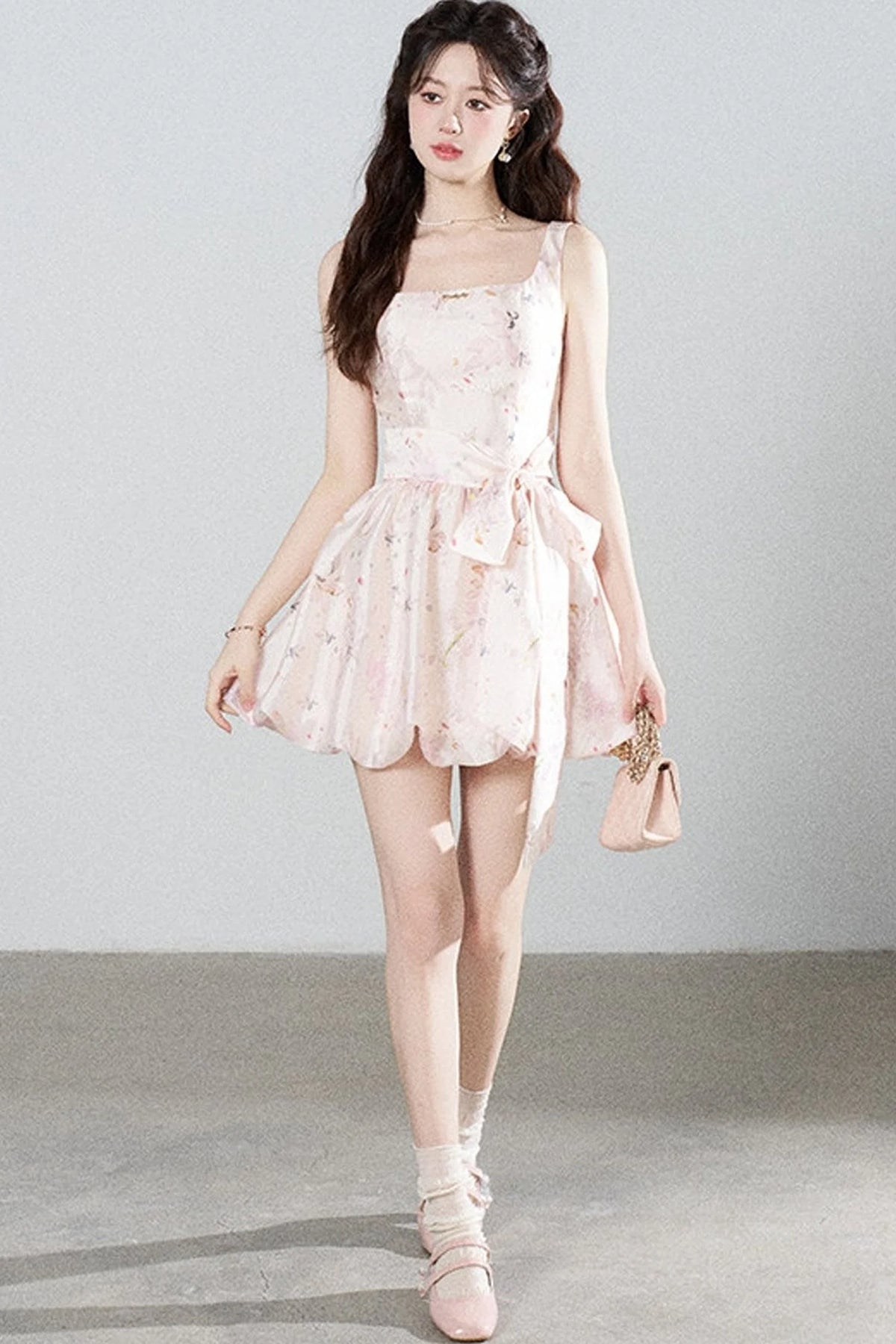 Pink Floral Suspender Dress