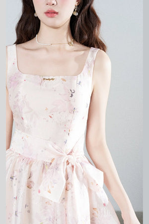 Pink Floral Suspender Dress