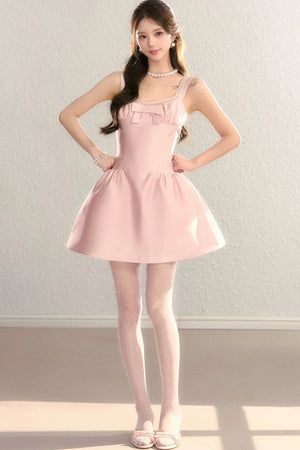 Pink French Bowknot U-Neck Dress