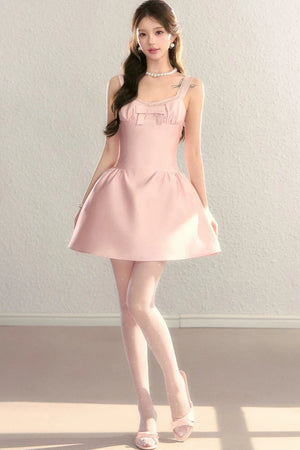 Pink French Bowknot U-Neck Dress