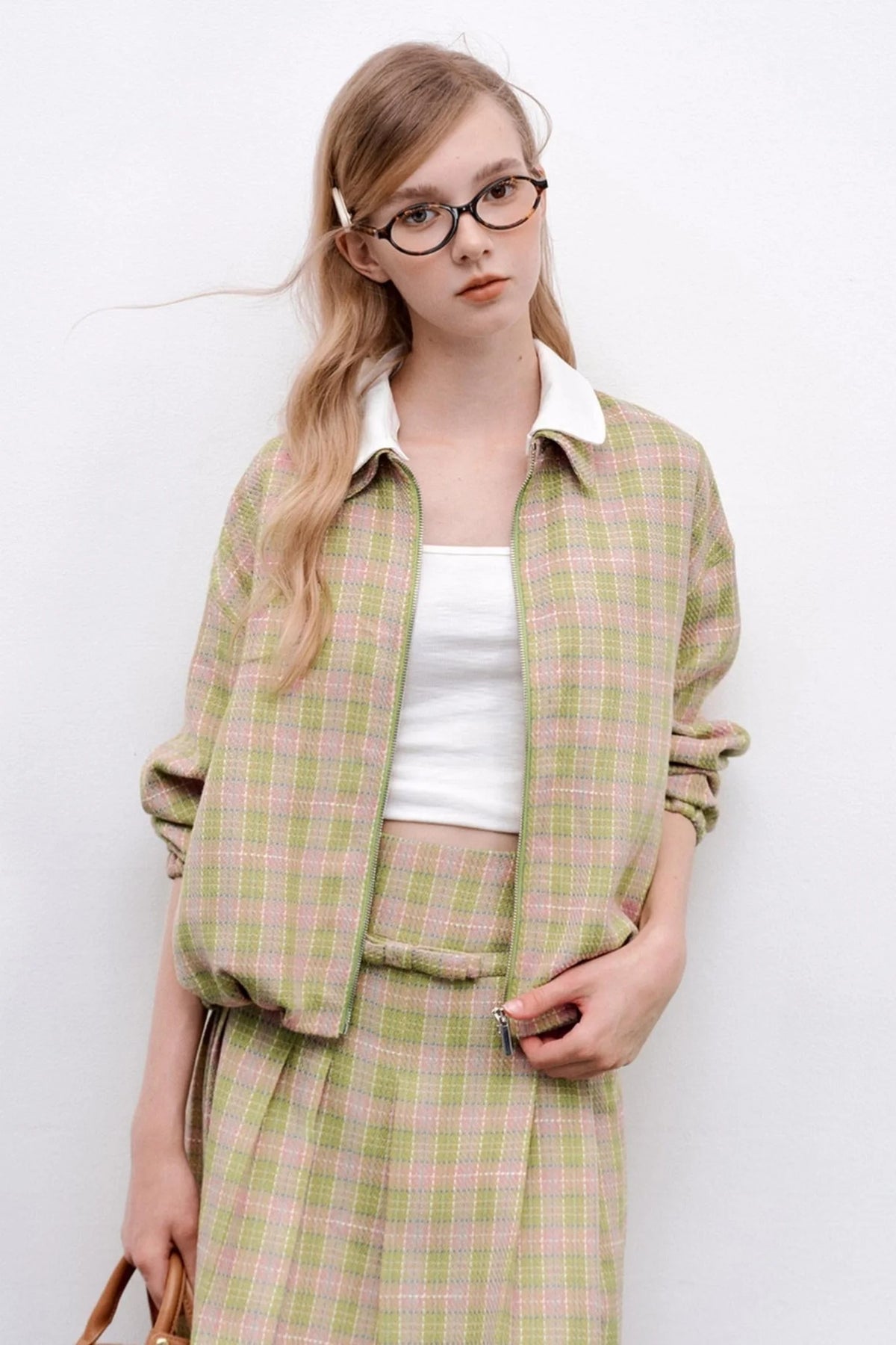 Pink Green Plaid Flower Jacket