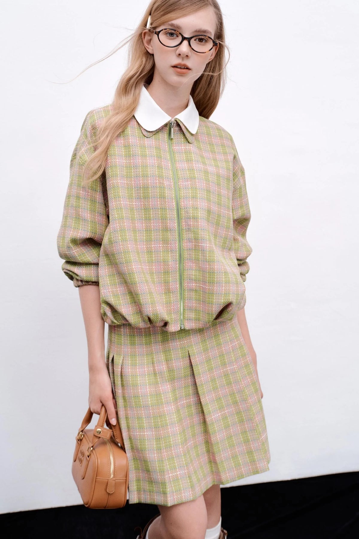 Pink Green Plaid Flower Jacket