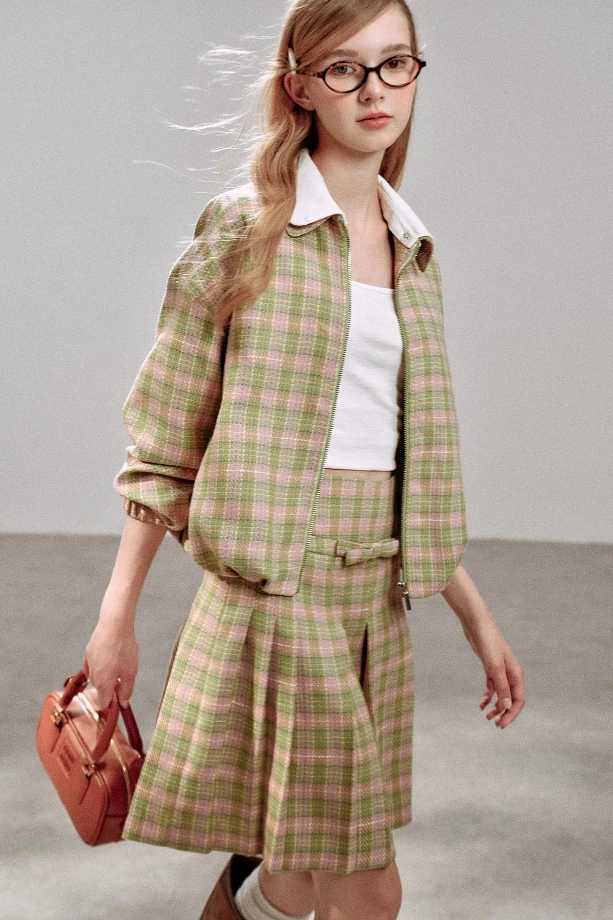 Pink Green Plaid Flower Jacket