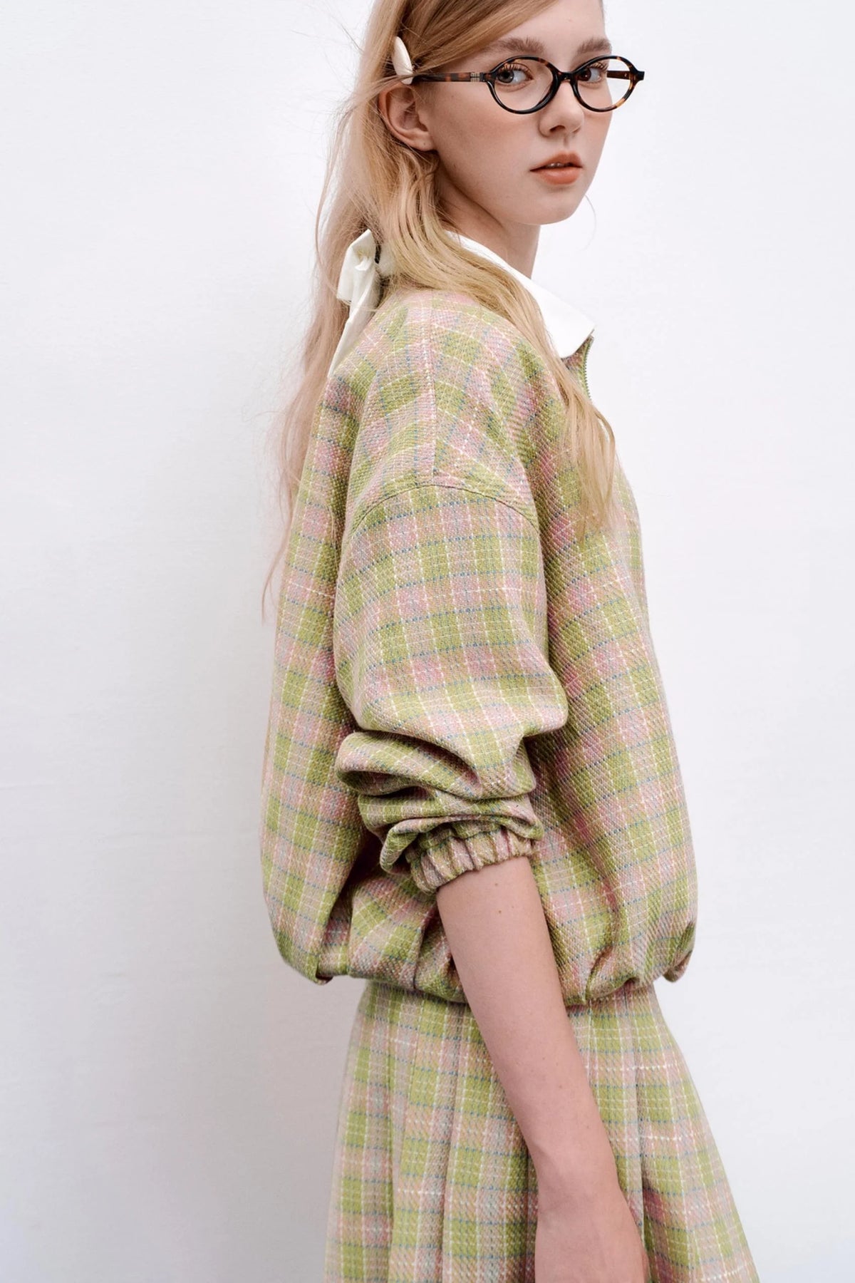Pink Green Plaid Flower Jacket