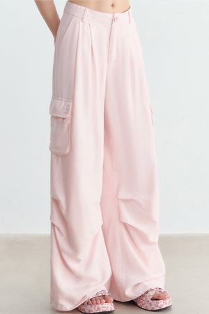 Pink High-Waisted Wide-Leg Cargo Pants