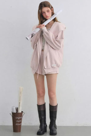 Pink Hooded Zip-Up Jacket Set-Up