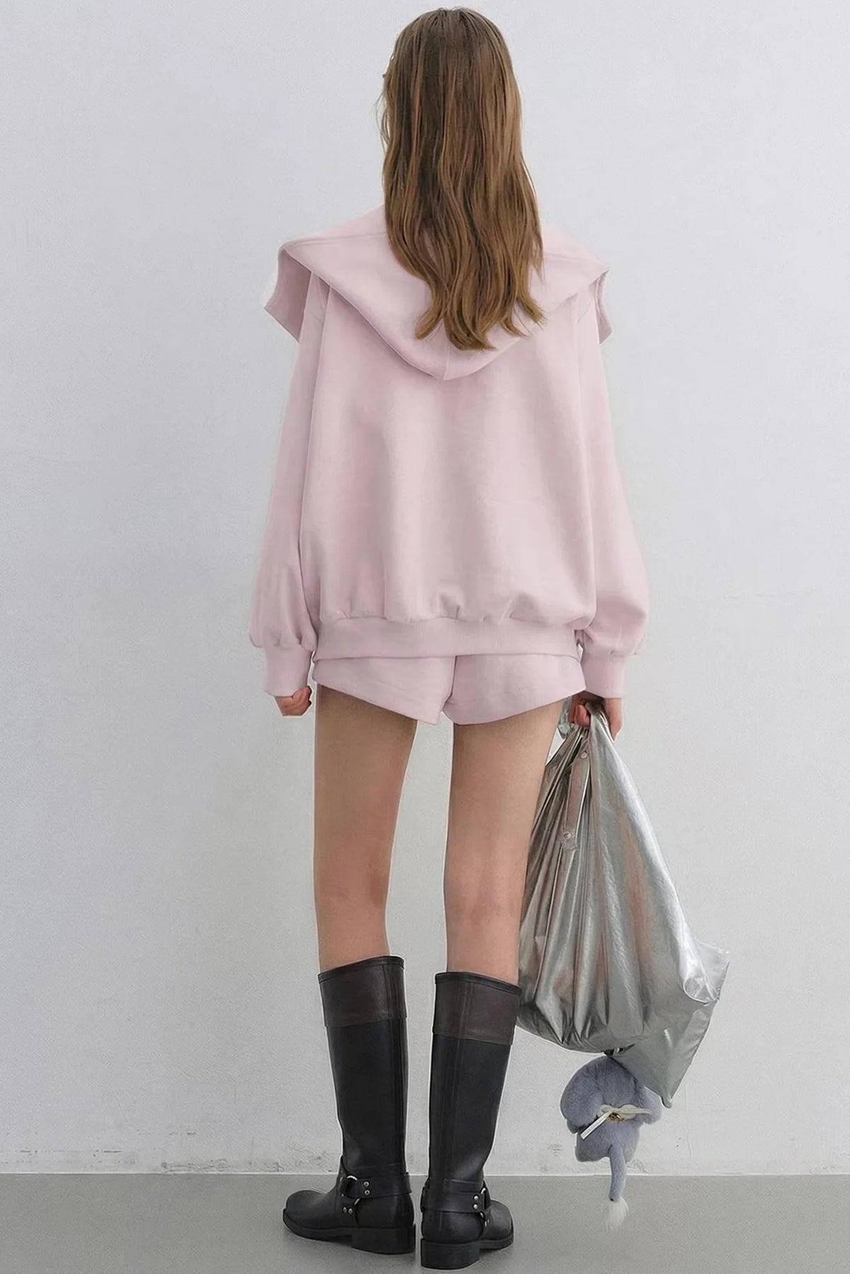 Pink Hooded Zip-Up Jacket Set-Up
