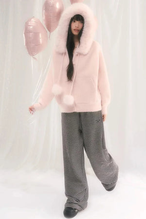 Pink Korean Fur Hooded Jacket